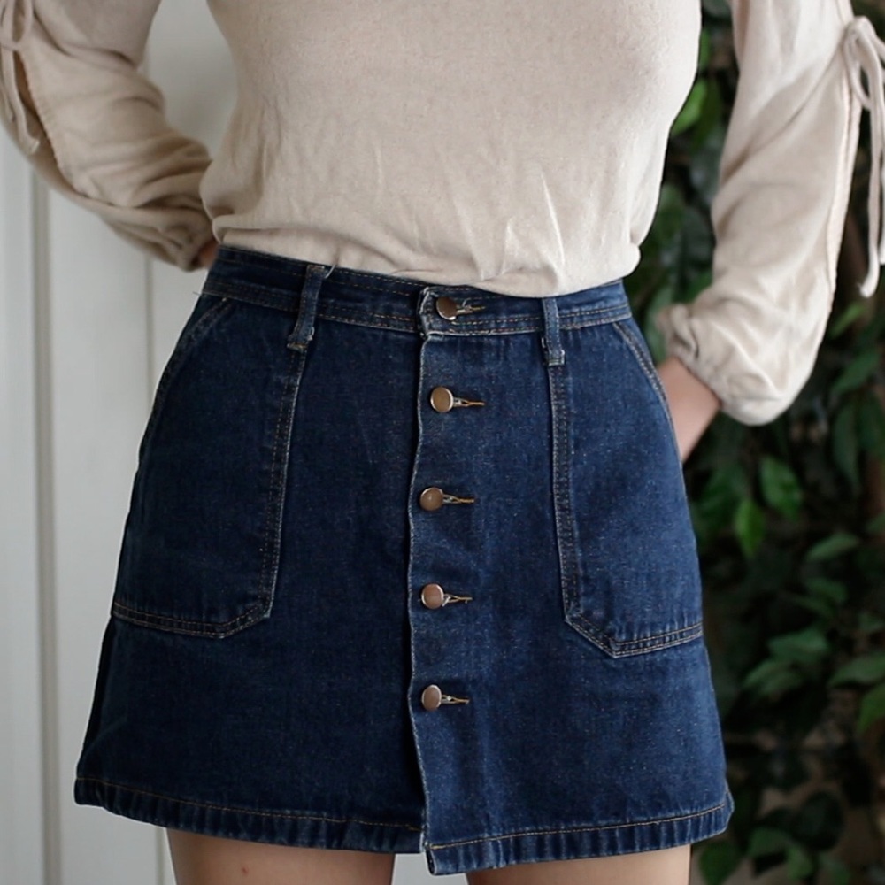Retro Button Up Denim Jean Skirt